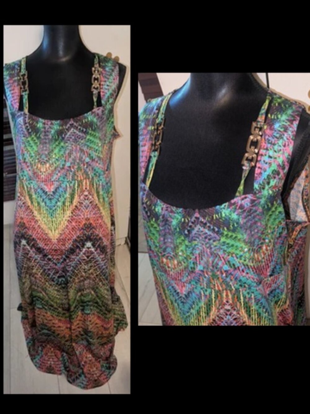NEW Slinky Brand Multi-Color Maxi vibrant Sleeveless Dress Plus Size Womens 1X